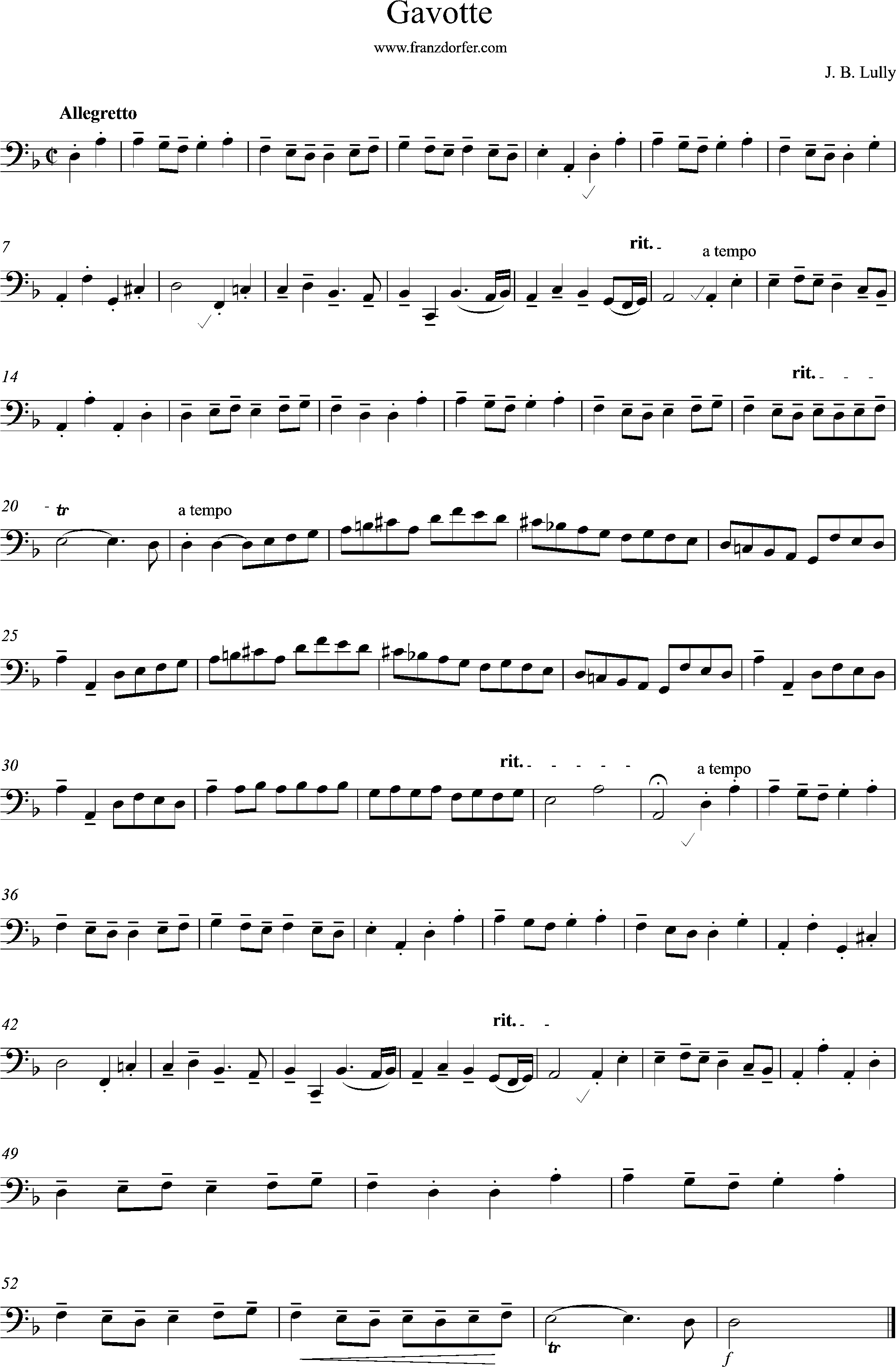 Violoncello- Gavotte Lully- dm, Bass Clef